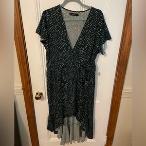 Green polka dot midi wrap dress